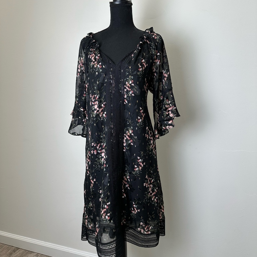 TAYLOR Black Gold Pink Floral Dress